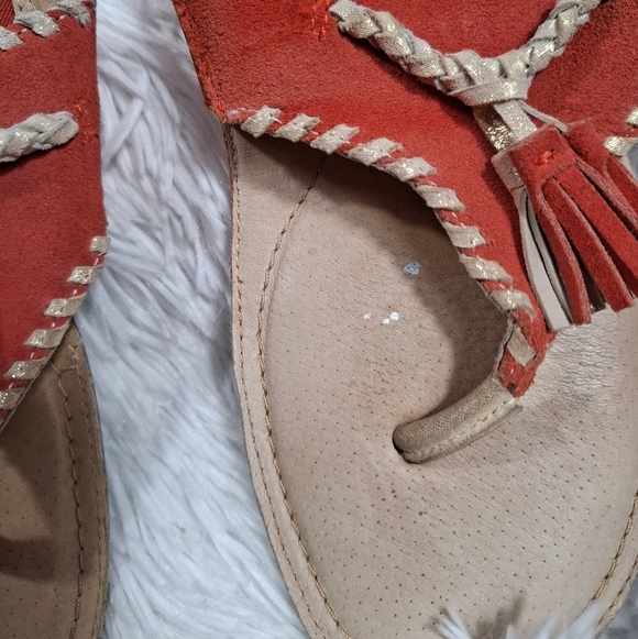 Aerosoles Red Gold Suede Leather Tassel Slip On Wedge Sandals Size 9 - Picture 10 of 10